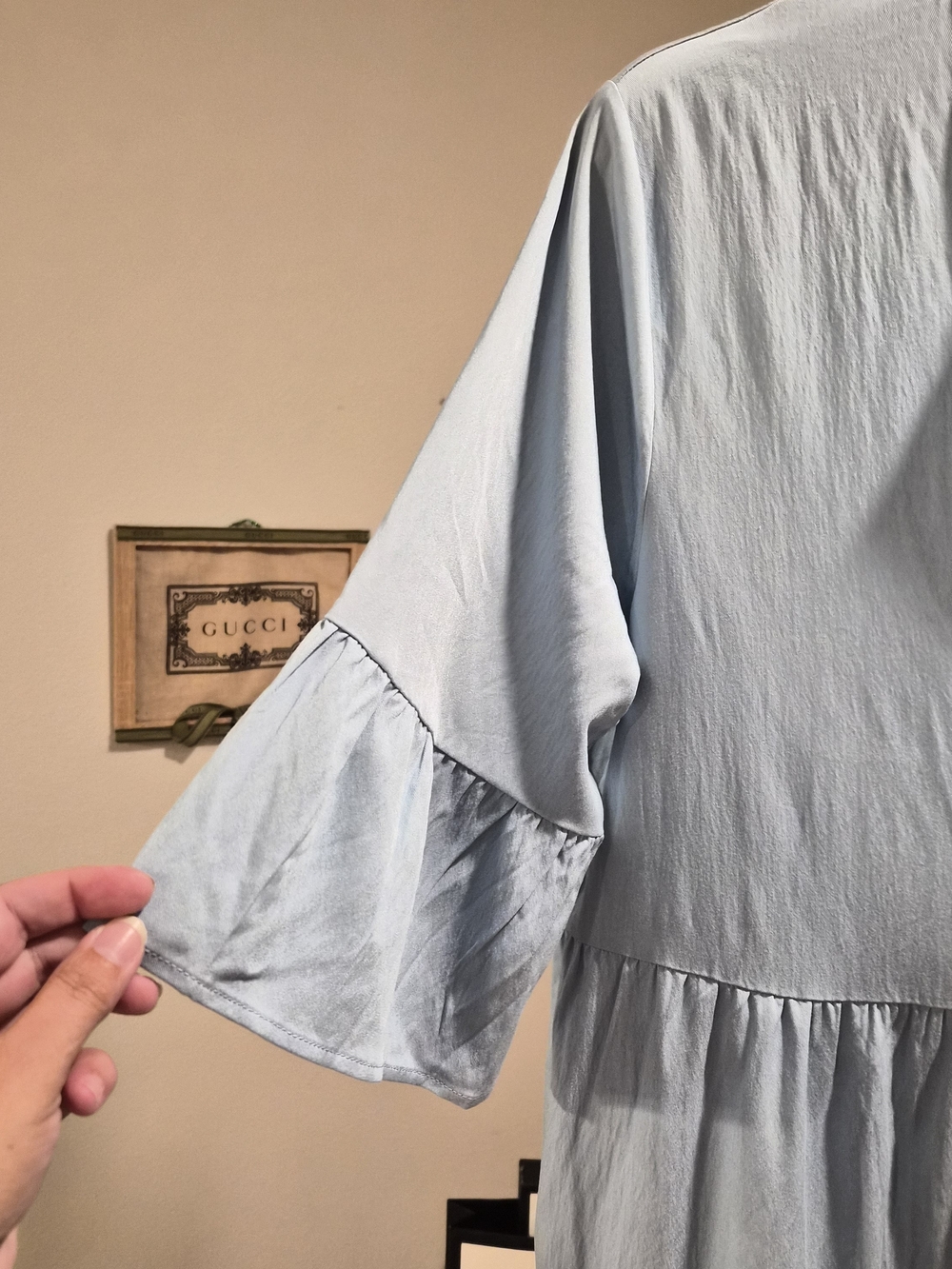 Brand New with Tags Chambray Blue Ruffled Tiered Babydoll Dress - Picture 4 of 16